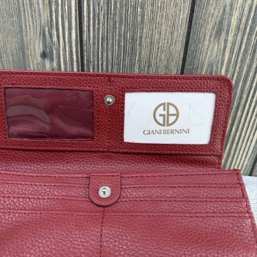 GIANI BERNINI Soft Pebble Leather Wallet Red Card Holder Snap Closure New